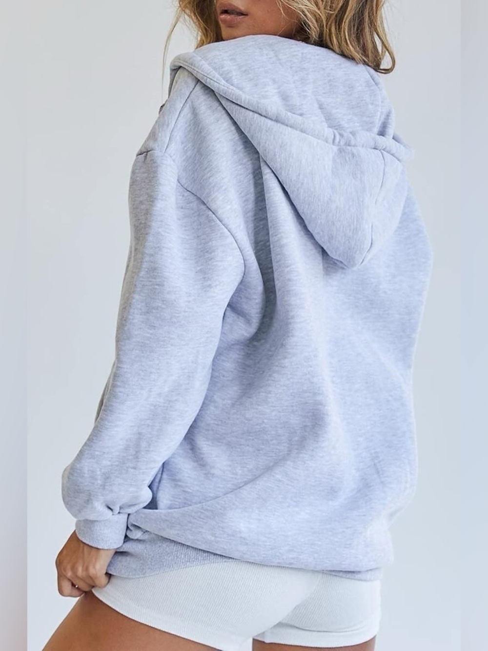 Trendy Queen Perfect Light Gray Full-Zip Fleece Hooded Summer Sweatshirt